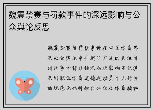 魏震禁赛与罚款事件的深远影响与公众舆论反思